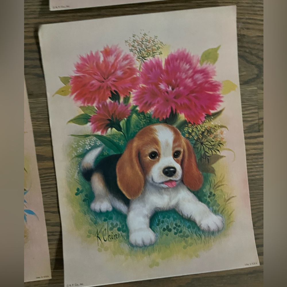 Vintage puppy artwork set of 4 - Picture 2 of 8